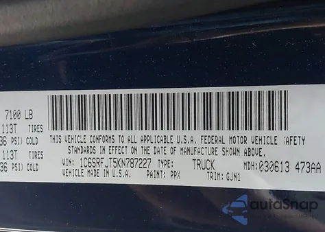 2019 Ram 1500 Laramie 4X4 5'7 Box from USA, damaged, VIN 1C6SRFJT5KN787227